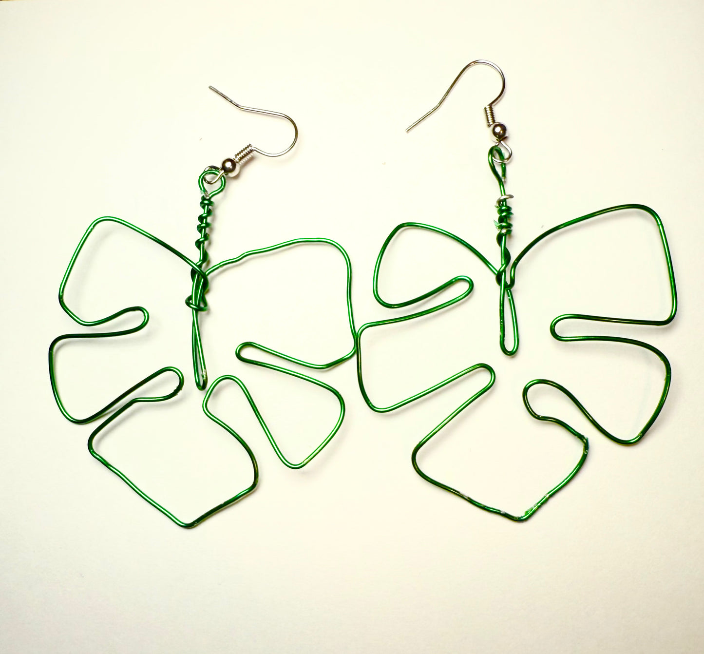 Hand wrapped wire monstera earrings